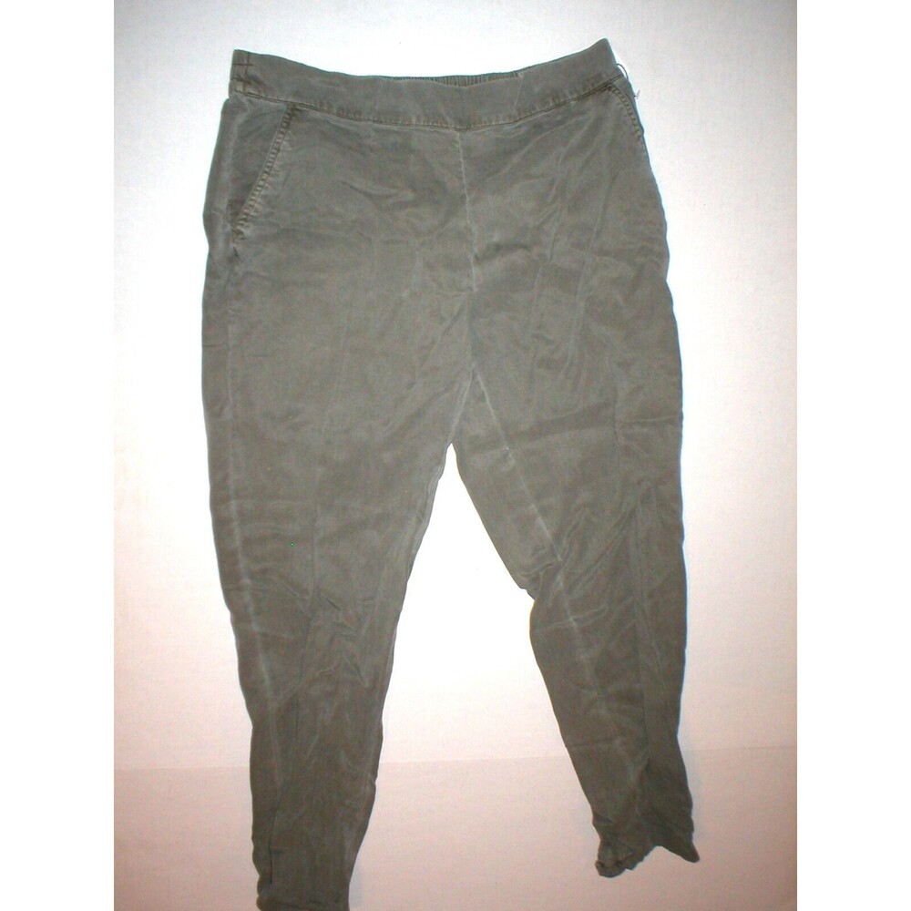 New Womens L Ecru Green Office Slacks Pants Nice NWT Crop Tencel Capri Olive